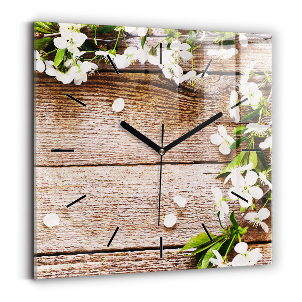 Square wall clock Flowers on wood