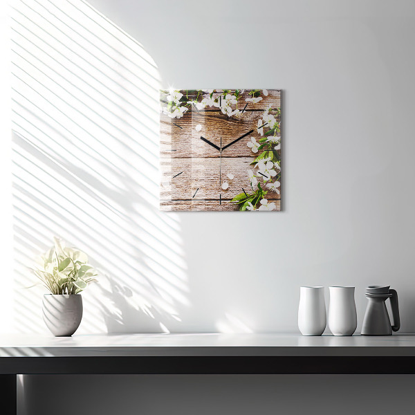 Square wall clock Flowers on wood