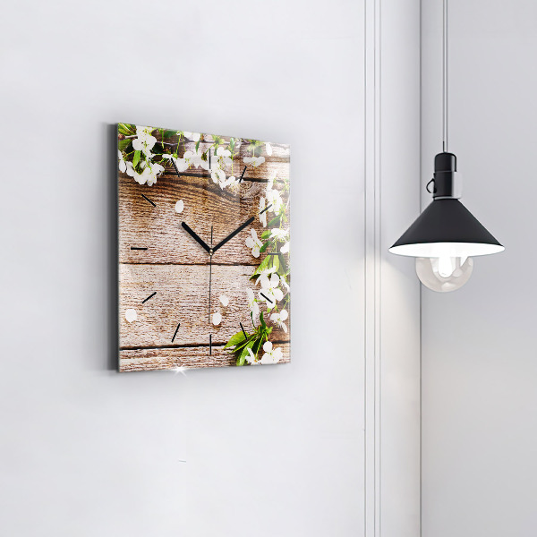 Square wall clock Flowers on wood