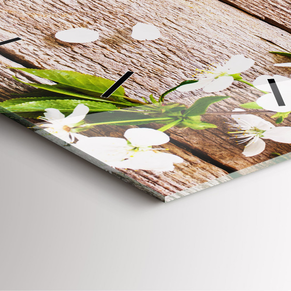 Square wall clock Flowers on wood