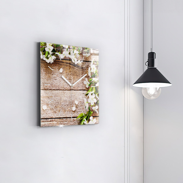 Square wall clock Flowers on wood