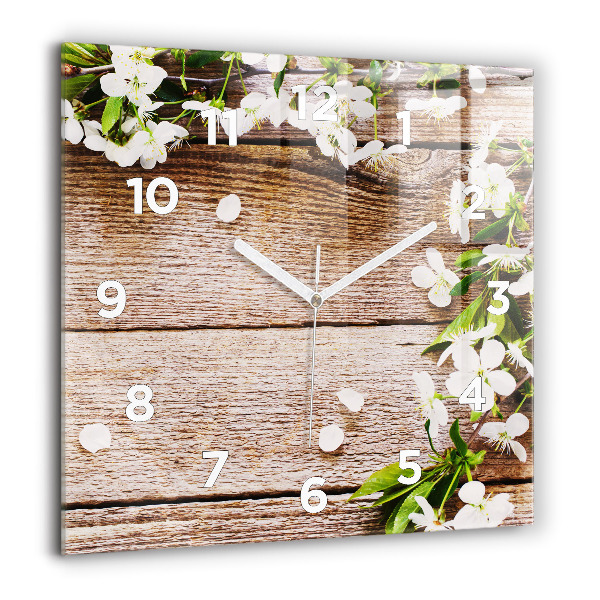 Square wall clock Flowers on wood