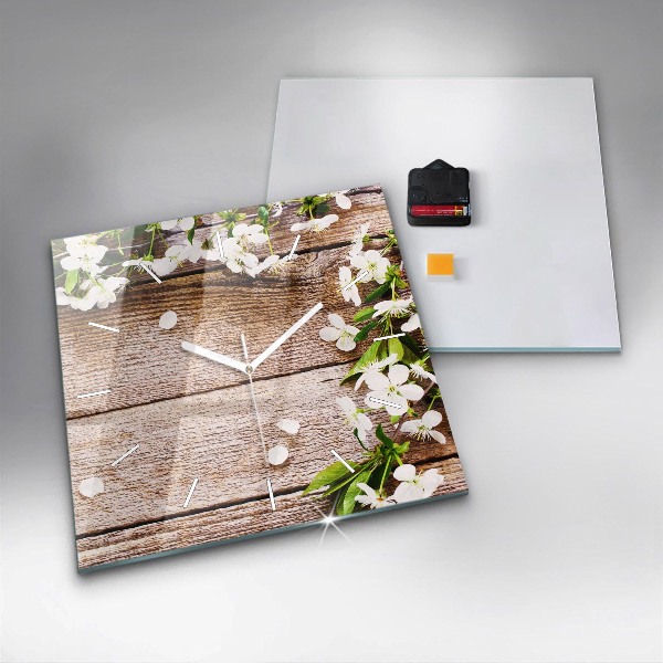 Square wall clock Flowers on wood