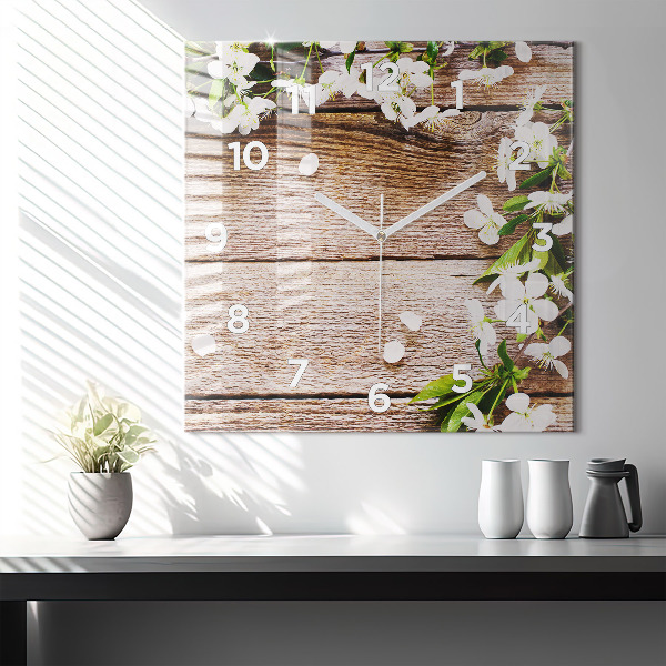 Square wall clock Flowers on wood