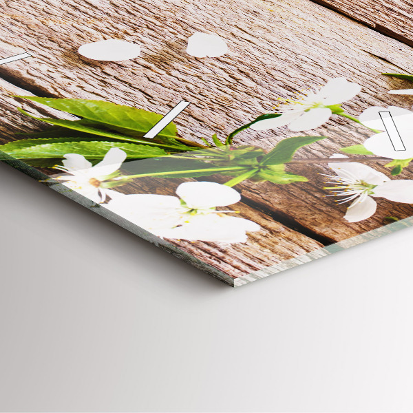 Square wall clock Flowers on wood