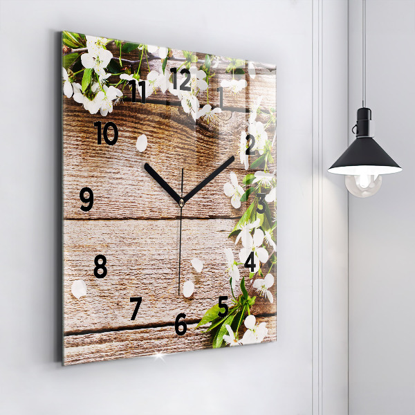Square wall clock Flowers on wood