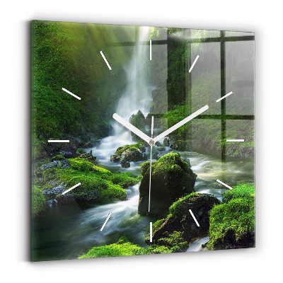 Square wall clock Waterfall and rocks