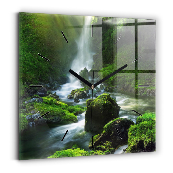 Square wall clock Waterfall and rocks
