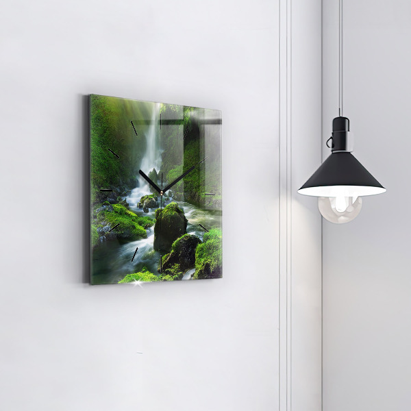 Square wall clock Waterfall and rocks
