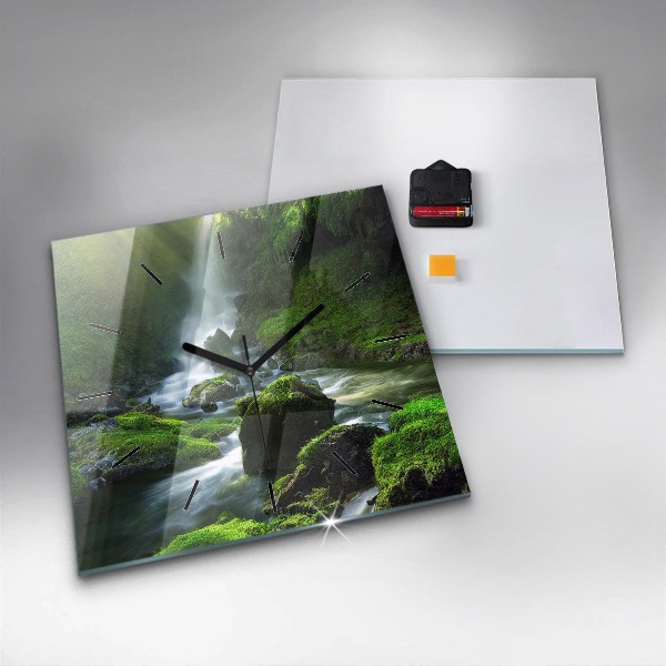 Square wall clock Waterfall and rocks