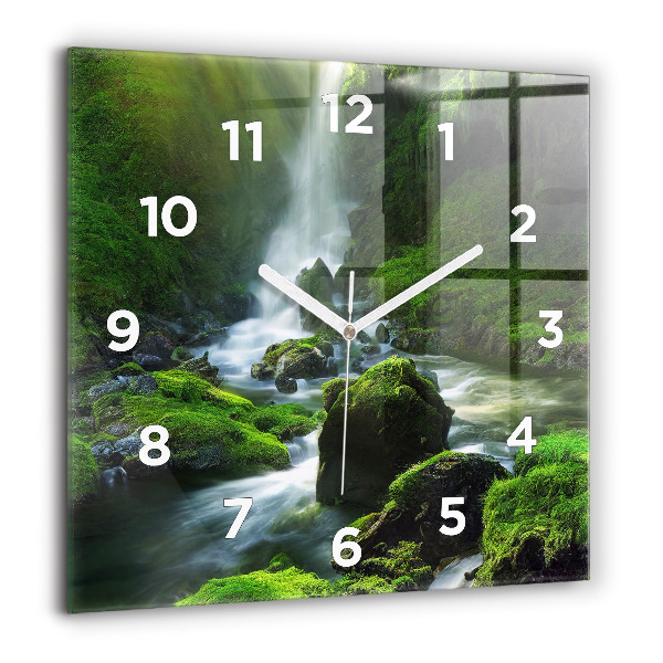 Square wall clock Waterfall and rocks