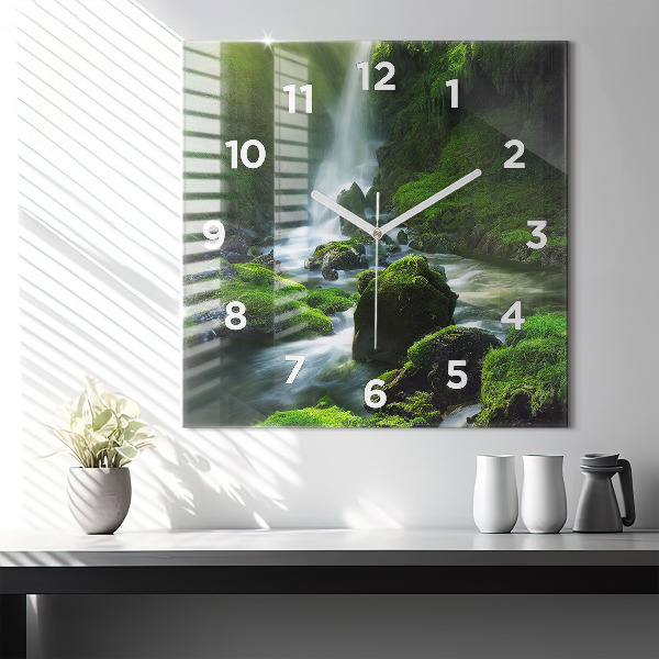 Square wall clock Waterfall and rocks