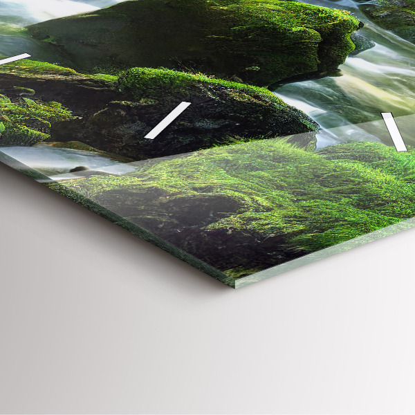 Square wall clock Waterfall and rocks