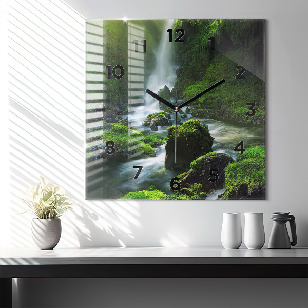 Square wall clock Waterfall and rocks