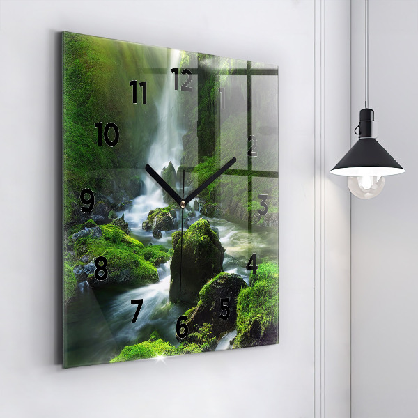 Square wall clock Waterfall and rocks