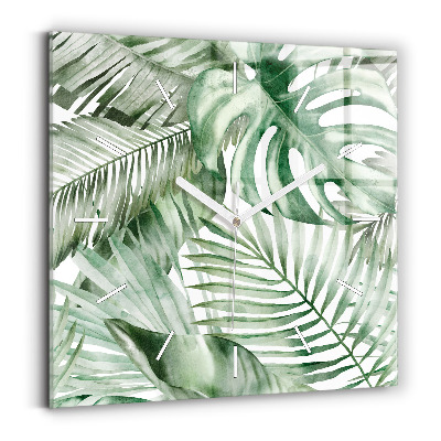 Square wall clock Painted plant leaves