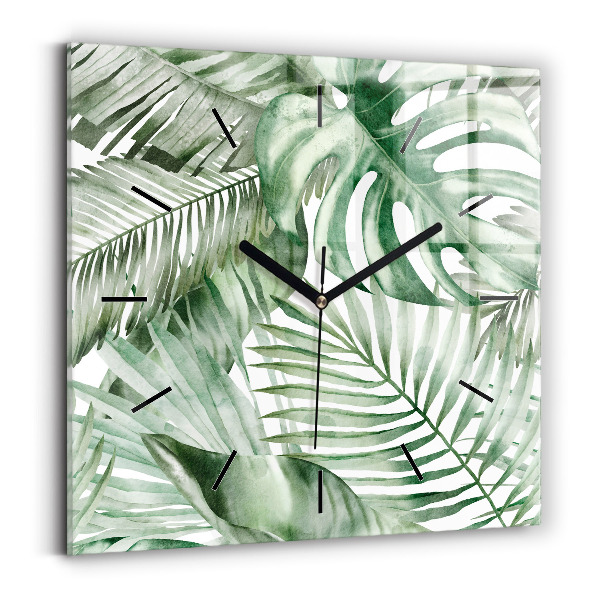 Square wall clock Painted plant leaves