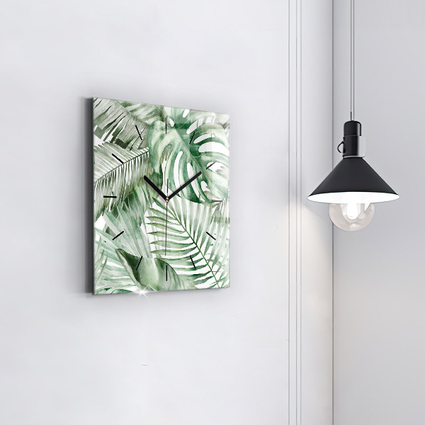 Square wall clock Painted plant leaves