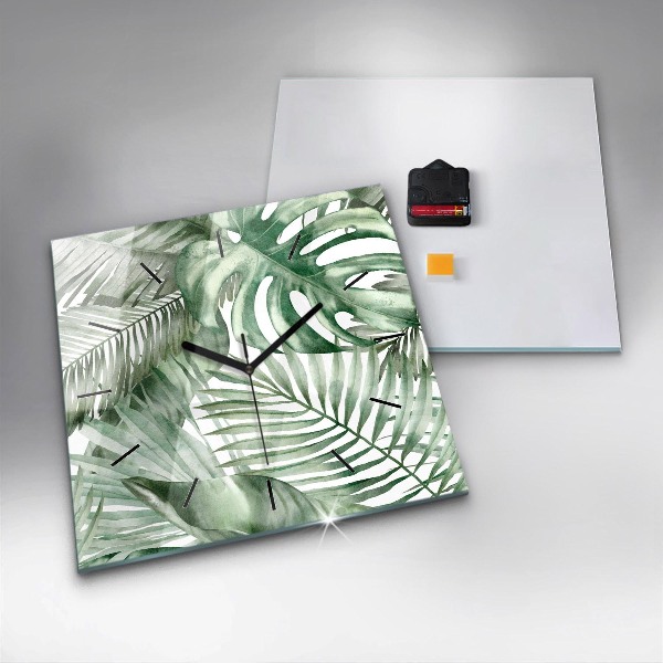 Square wall clock Painted plant leaves