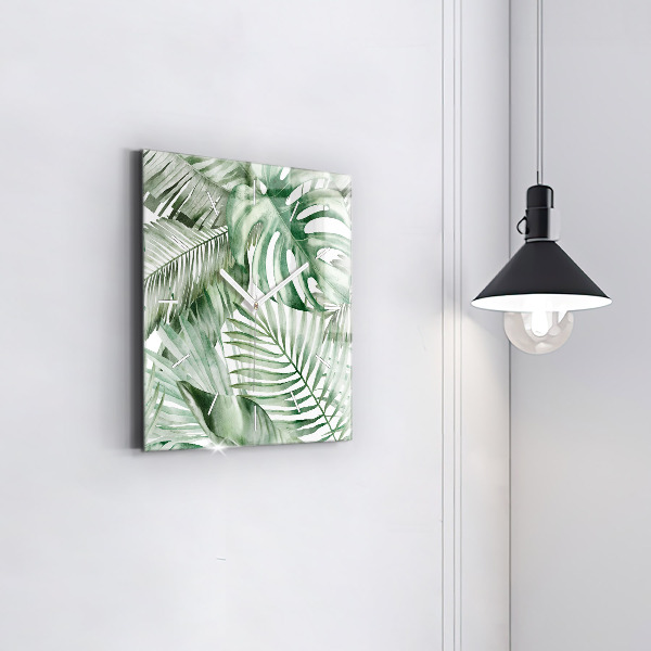Square wall clock Painted plant leaves