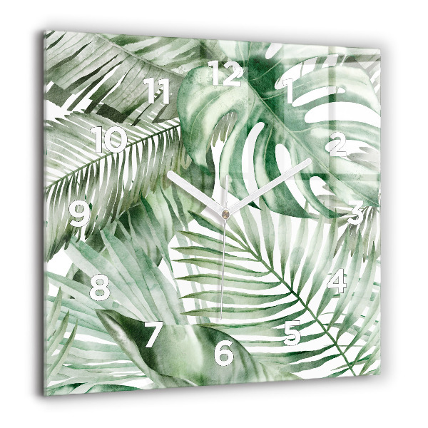 Square wall clock Painted plant leaves