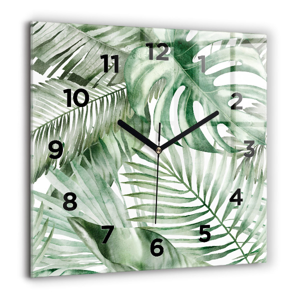 Square wall clock Painted plant leaves