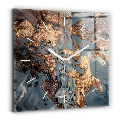 Square wall clock Marble gold abstract