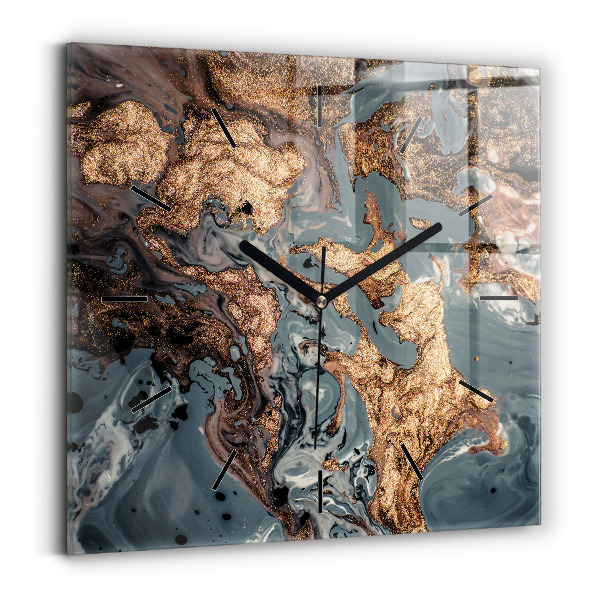 Square wall clock Marble gold abstract