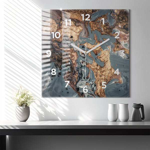 Square wall clock Marble gold abstract
