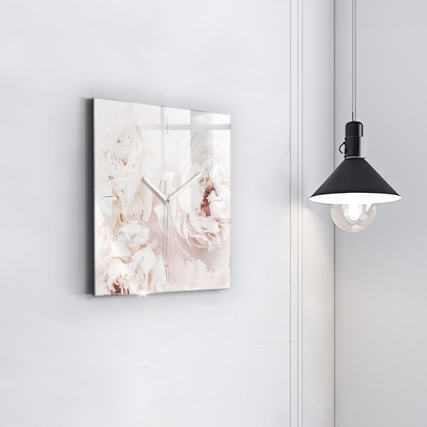 Square wall clock Peony flowers