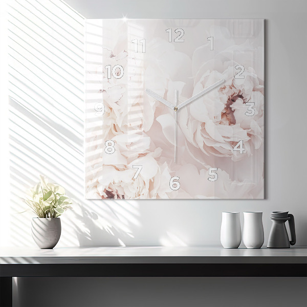 Square wall clock Peony flowers