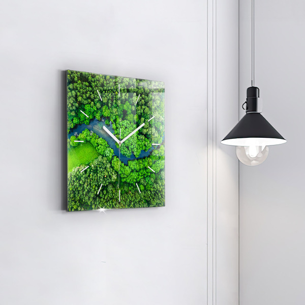 Square wall clock River in the forest