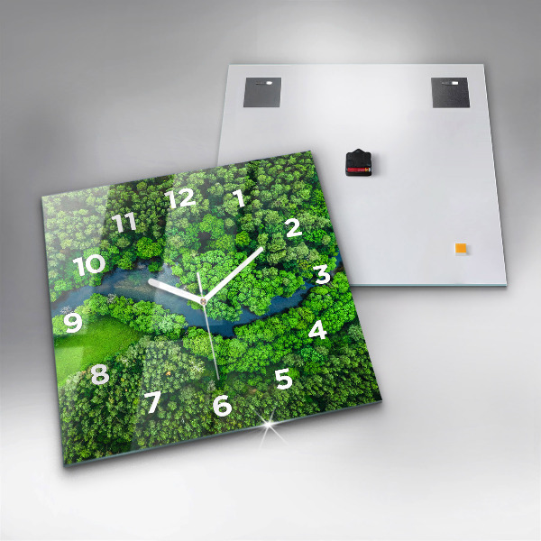 Square wall clock River in the forest