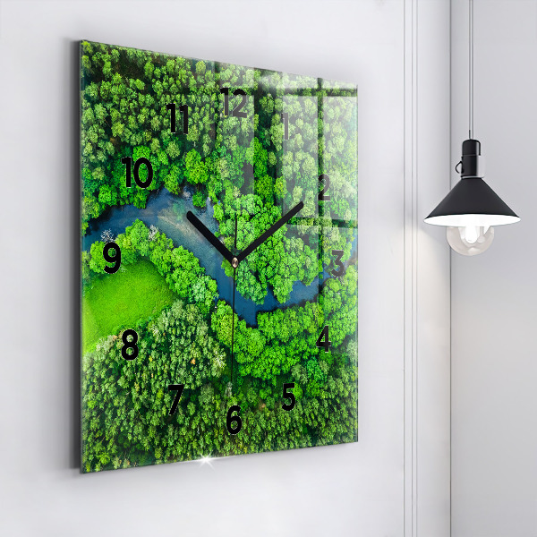 Square wall clock River in the forest