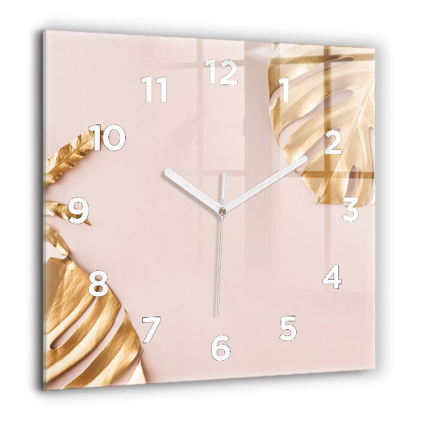 Square wall clock Golden tropical leaves