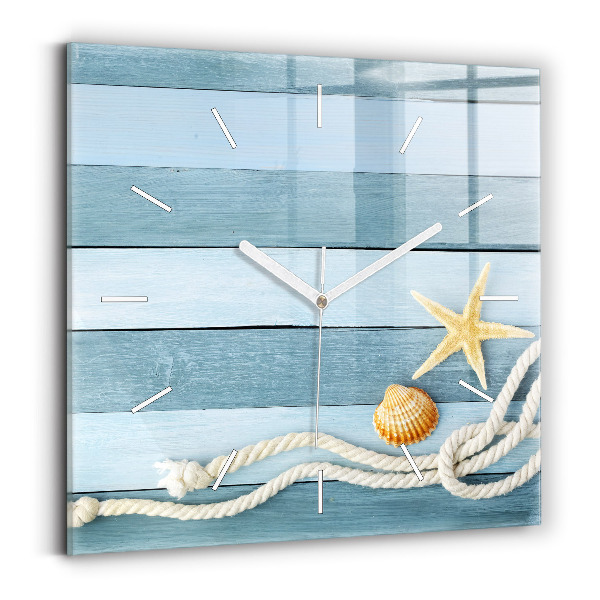 Square wall clock Boards stripes and shell