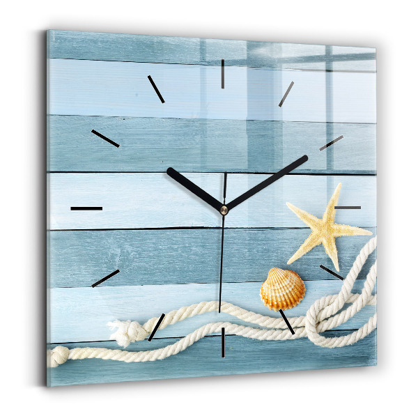 Square wall clock Boards stripes and shell