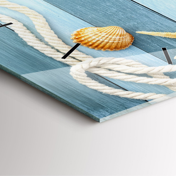 Square wall clock Boards stripes and shell