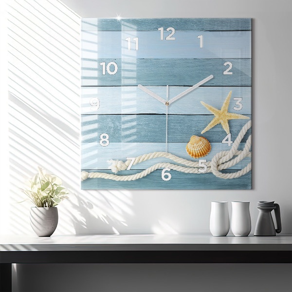 Square wall clock Boards stripes and shell