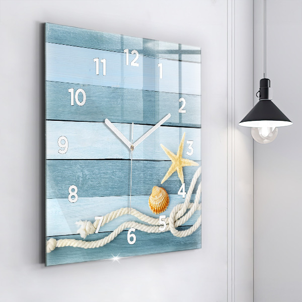 Square wall clock Boards stripes and shell