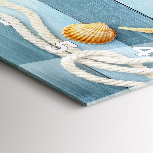 Square wall clock Boards stripes and shell