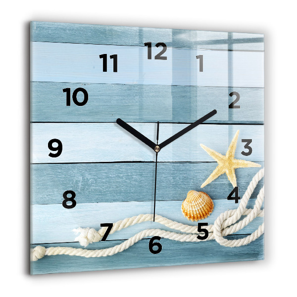 Square wall clock Boards stripes and shell