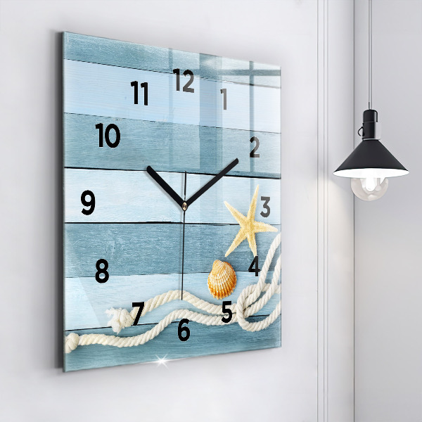 Square wall clock Boards stripes and shell