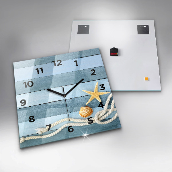 Square wall clock Boards stripes and shell