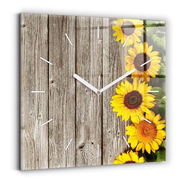 Square wall clock Sunflowers on boards