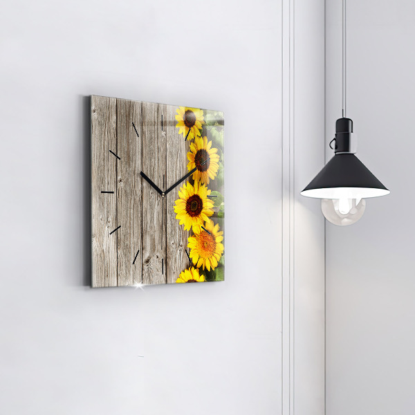 Square wall clock Sunflowers on boards