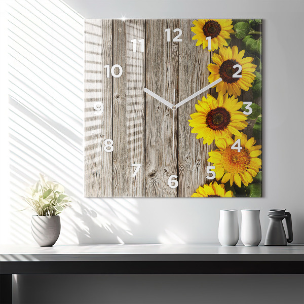 Square wall clock Sunflowers on boards