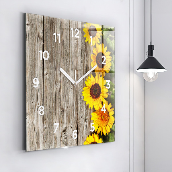 Square wall clock Sunflowers on boards