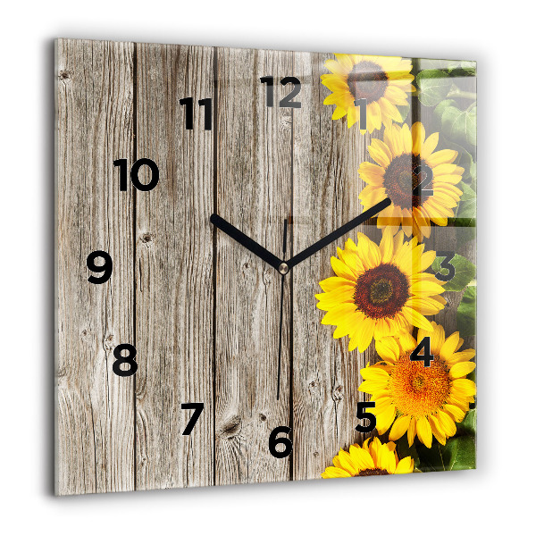 Square wall clock Sunflowers on boards
