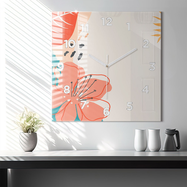 Square wall clock Hawaiian plants